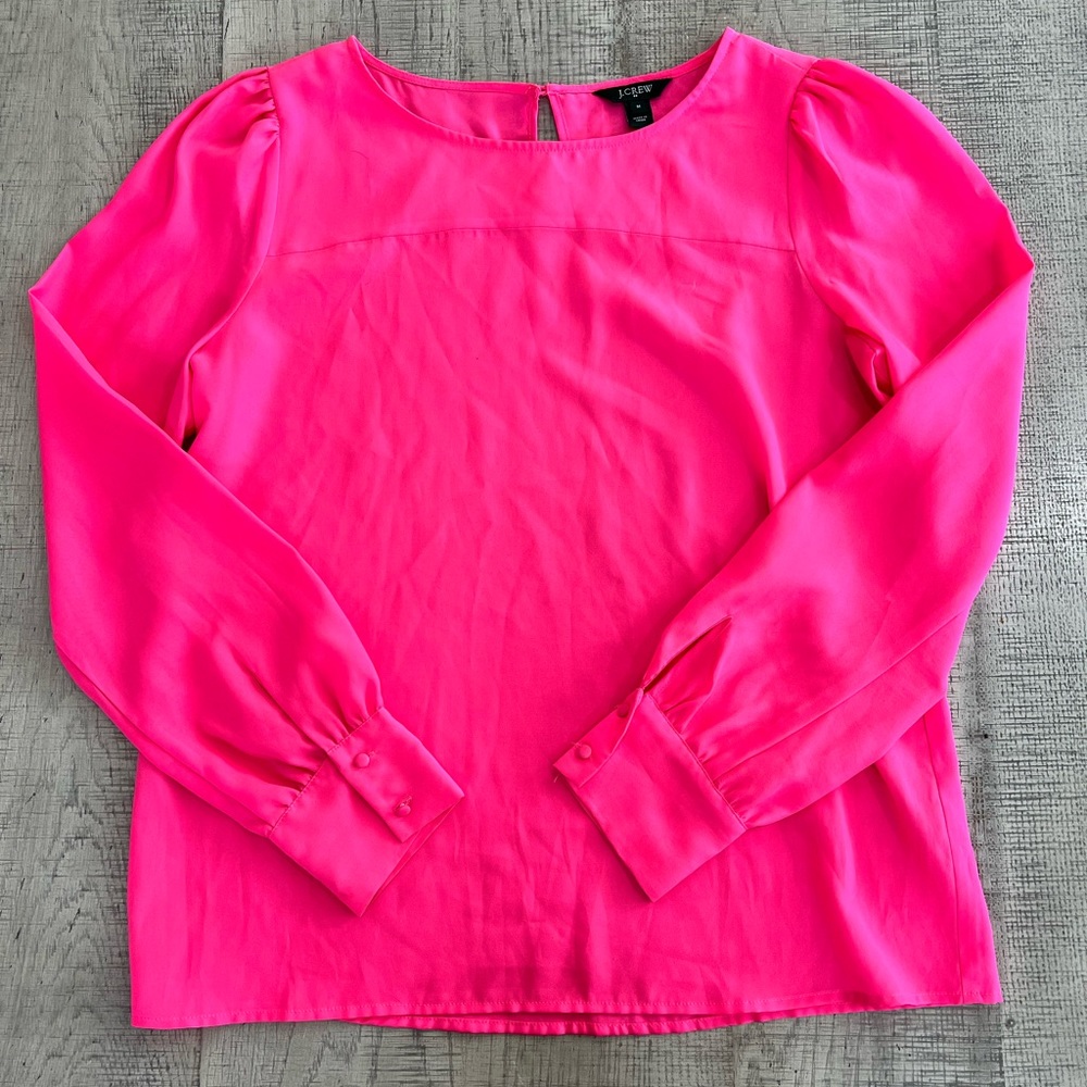 J. Crew Pink Long Sleeve Blouse w/ Keyhole Back Size M